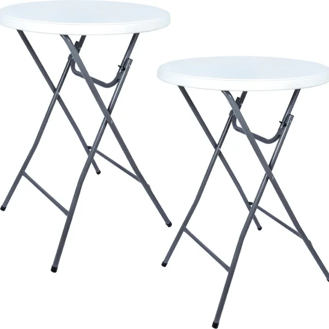 Brasq Statafel Wit/Grijs – Ø80 x 110 cm – Set van 2 – Staantafel – Partytafel – Bartafel – Voor Binnen en Buiten – Vouwtafel – Inklapbaar – Kunststof en Metaal 2 Statafels Wit/ Grijs