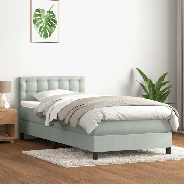 vidaXL Boxspring met matras fluweel lichtgrijs 80x210 cm grijs