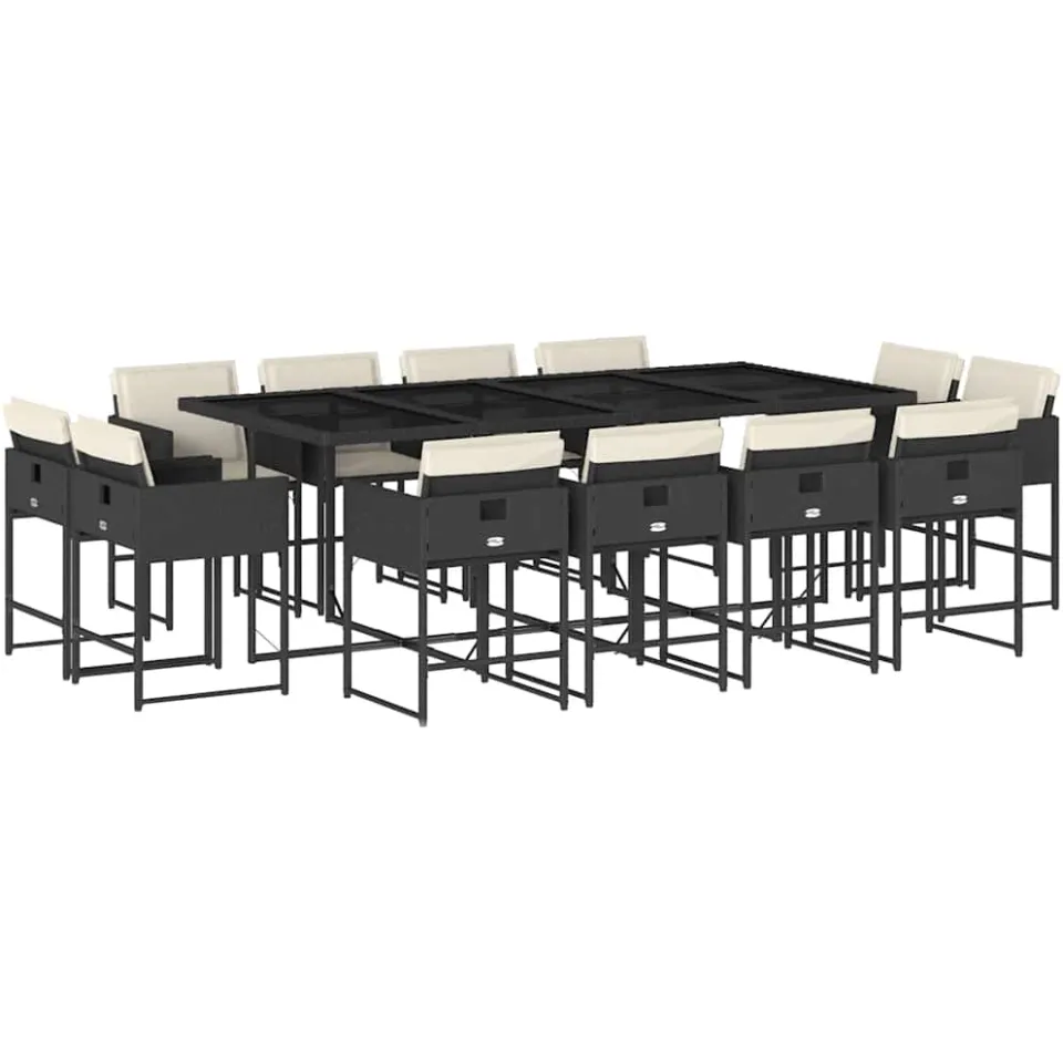 vidaXL 13-delige Tuinset met kussens poly rattan zwart