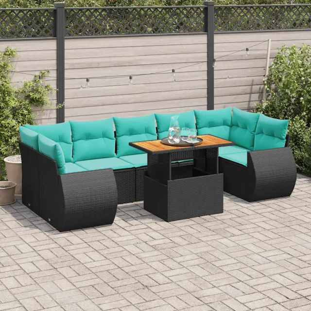 vidaXL 8-delige Loungeset met kussens poly rattan zwart, foto 2