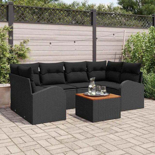 vidaXL Tuinbankenset 7 st Zwart poly rattan, foto 2