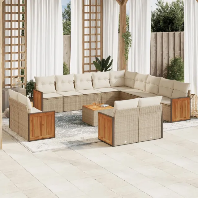 vidaXL 14-delige Loungeset met kussens poly rattan beige, foto 2