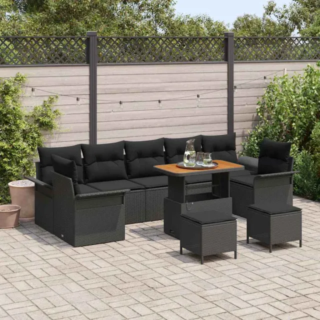 vidaXL Tuinbankenset 10 st Zwart poly rattan