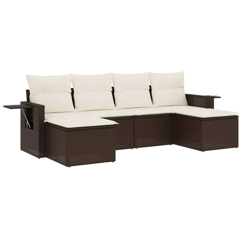 vidaXL 6-delige Loungeset met kussens poly rattan bruin, foto 3