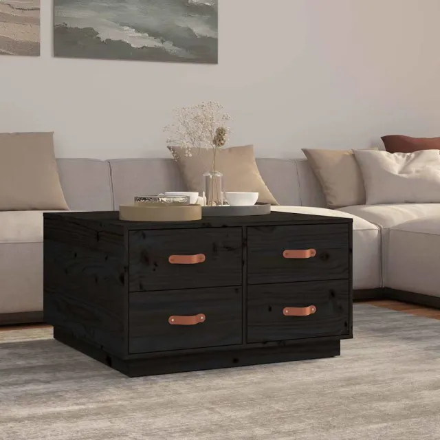 vidaXL Salontafel 80x80x45 cm massief grenenhout zwart, foto 2