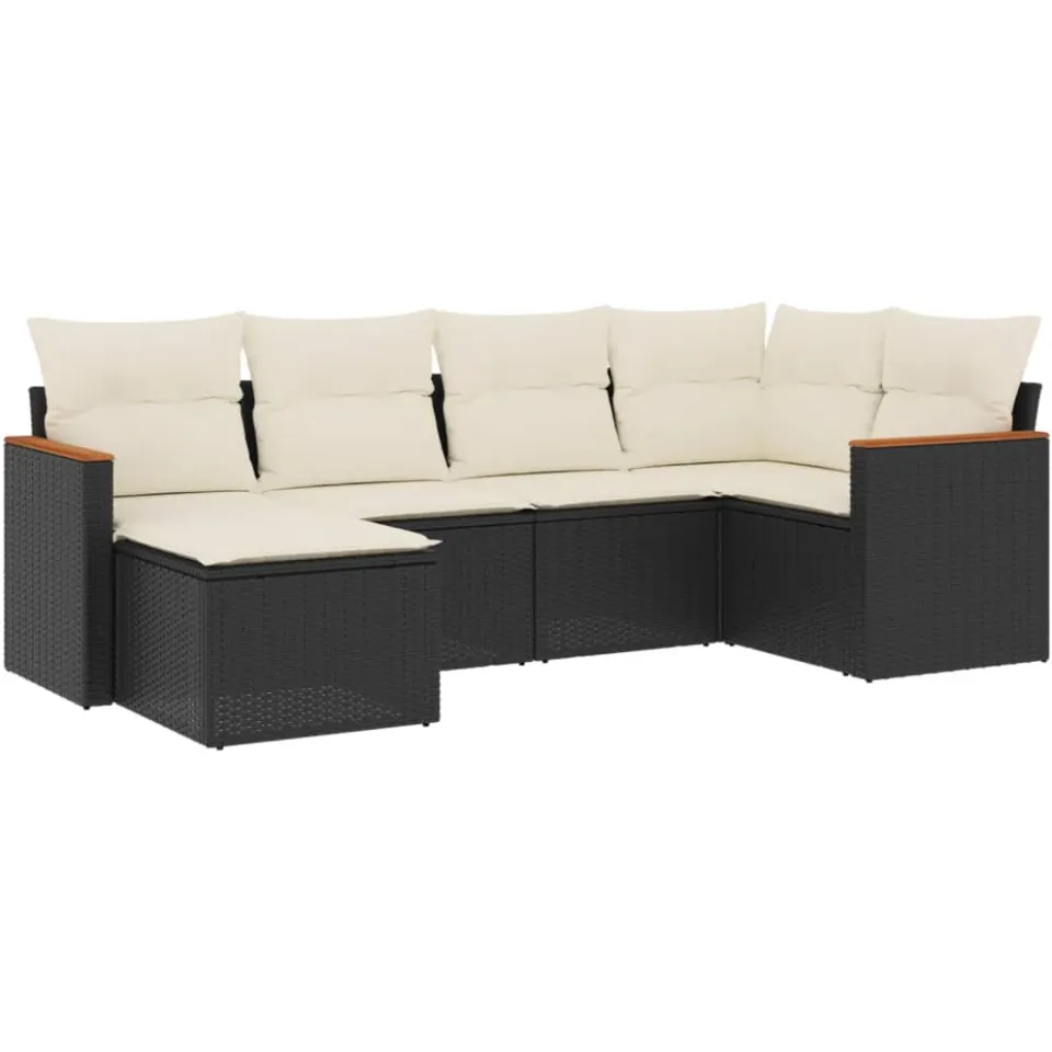 vidaXL 6-delige Loungeset met kussens poly rattan zwart, foto 3