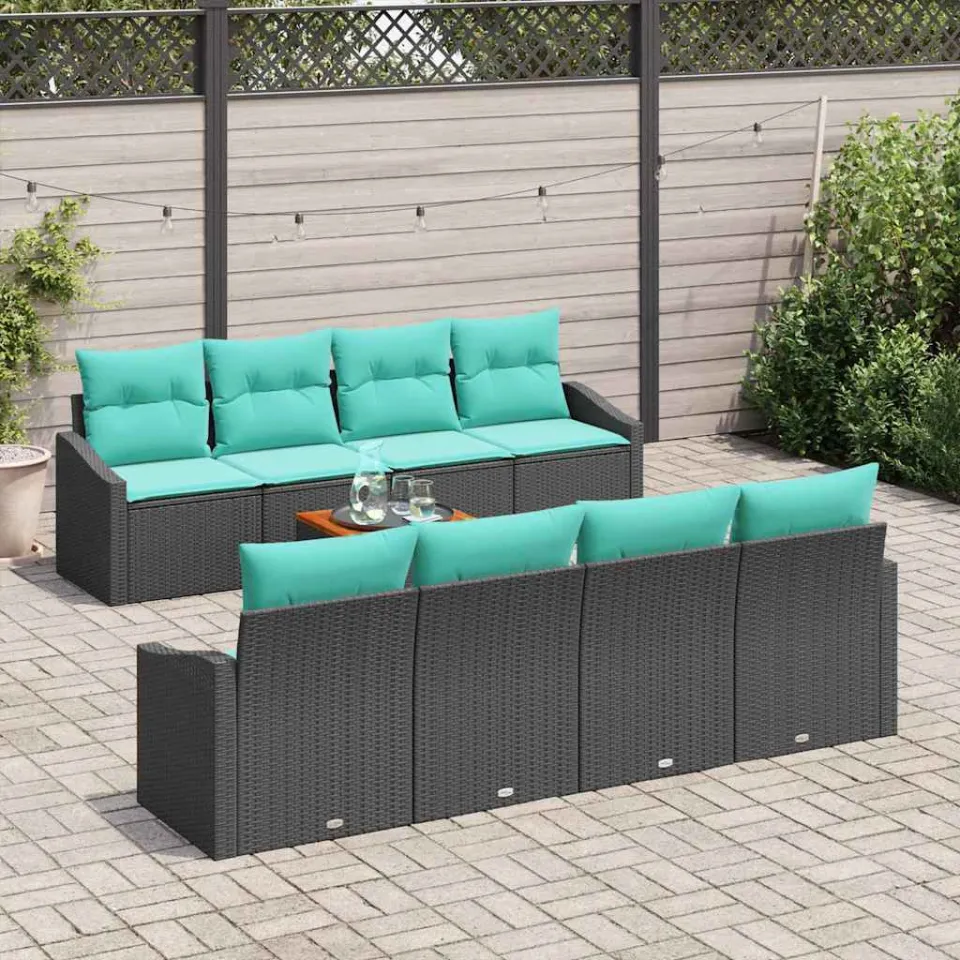 vidaXL Tuinbankenset 9 st Zwart poly rattan, foto 2