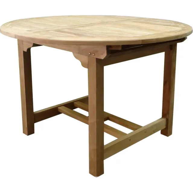 AVH-Outdoor Tuinmeubelen Ovaal uitschuifbare dining tuintafel 120-170x120xH78 cm bladdikte 4 cm teak Bruin / Terre