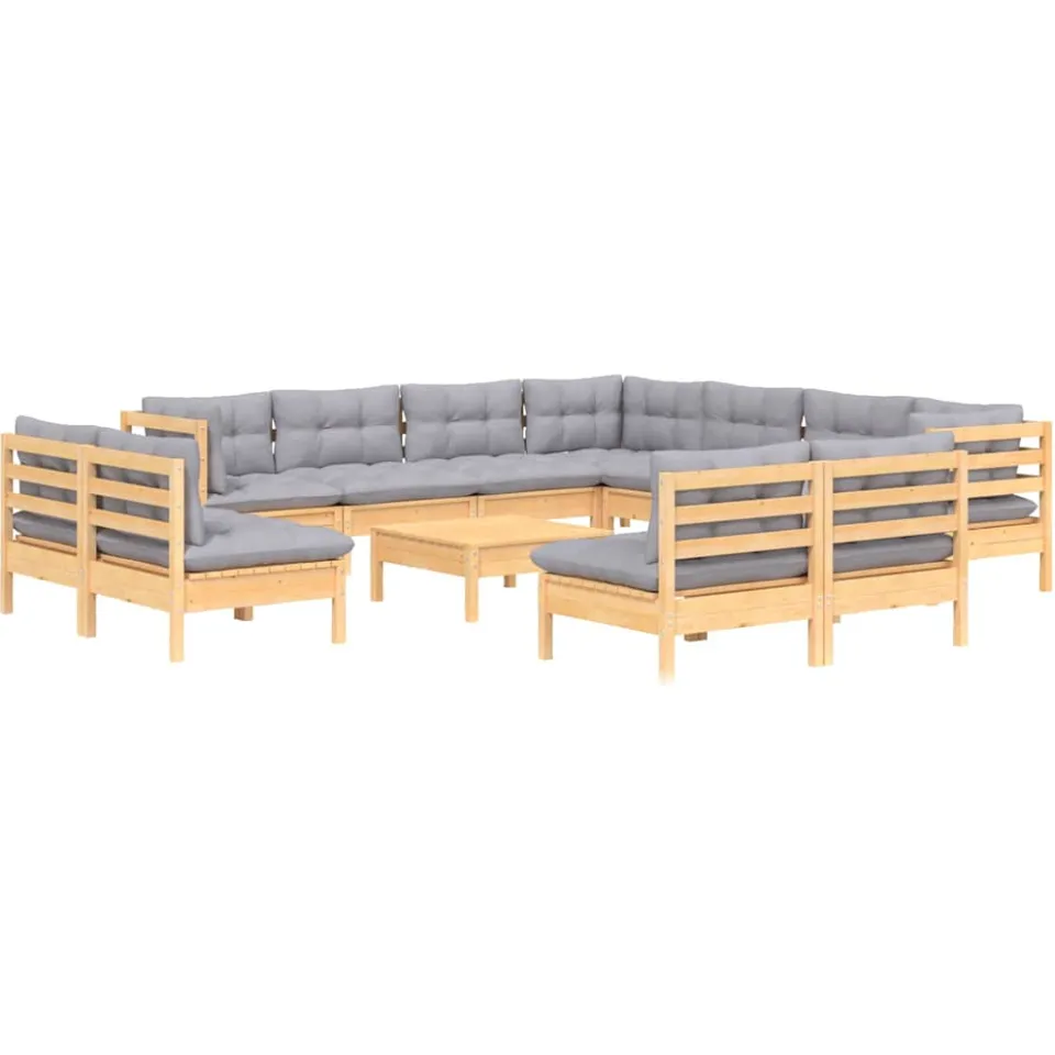 vidaXL 12-delige Loungeset met grijze kussens massief grenenhout grijs, foto 3