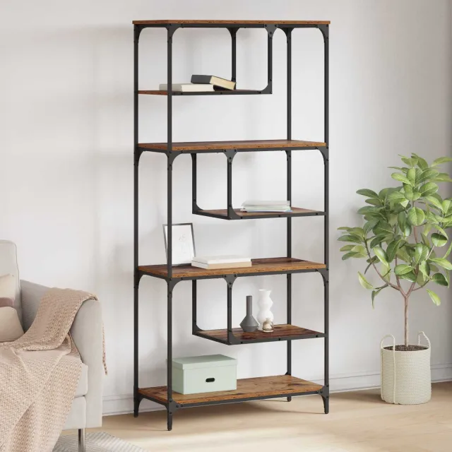 vidaXL Boekenkast 6-laags 81 x 36 x 176 cm Bewerkt hout Oud hout bruin, foto 2