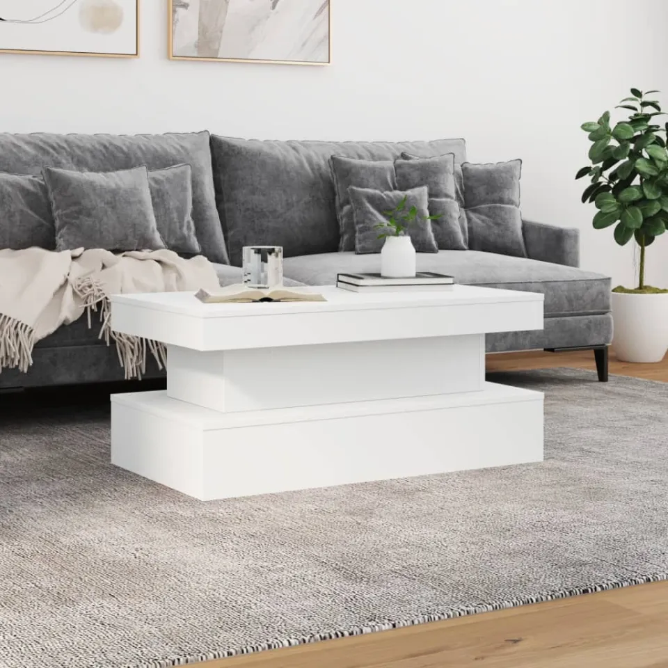 vidaXL Salontafel met LED-verlichting 90x50x40 cm wit, foto 3