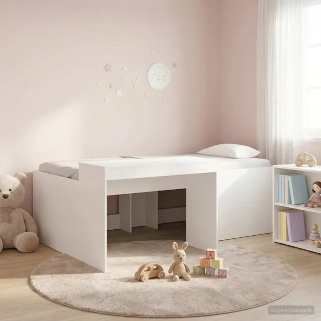 vidaXL Hoge Bed Frame met Bureau voor Kinderen Wit Bewerkt hout