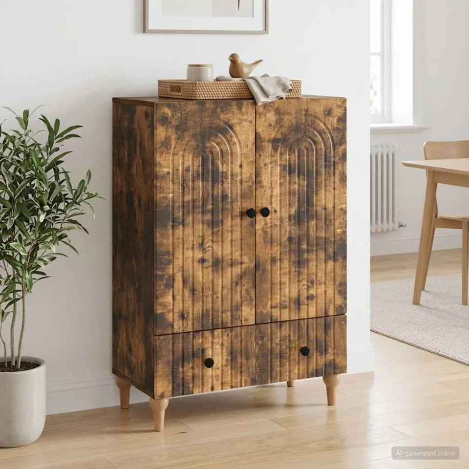 vidaXL Dressoir Gerookt eiken 66 x 34,5 x 95 cm Bewerkt hout, foto 3