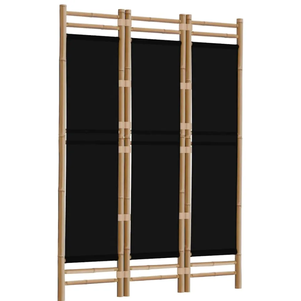 vidaXL Kamerscherm 3-panelen inklapbaar 120 cm bamboe en canvas Zwart