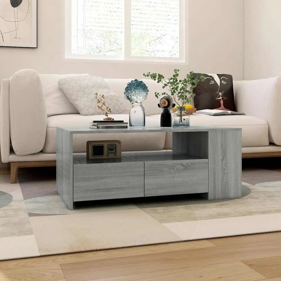 vidaXL Salontafel 102x55x42 cm bewerkt hout grijs sonoma eikenkleurig, foto 3
