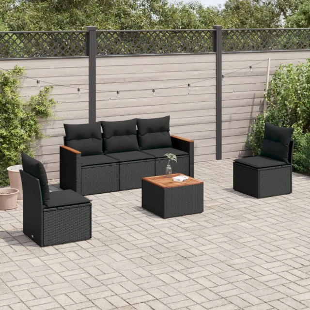 vidaXL 6-delige Loungeset met kussens poly rattan zwart, foto 2