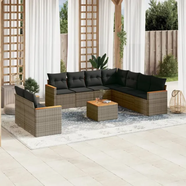 vidaXL 10-delige Loungeset met kussens poly rattan grijs, foto 2