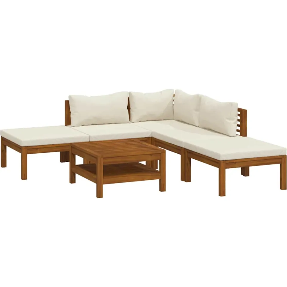 vidaXL 6-delige Loungeset met crèmekleurige kussens massief acaciahout