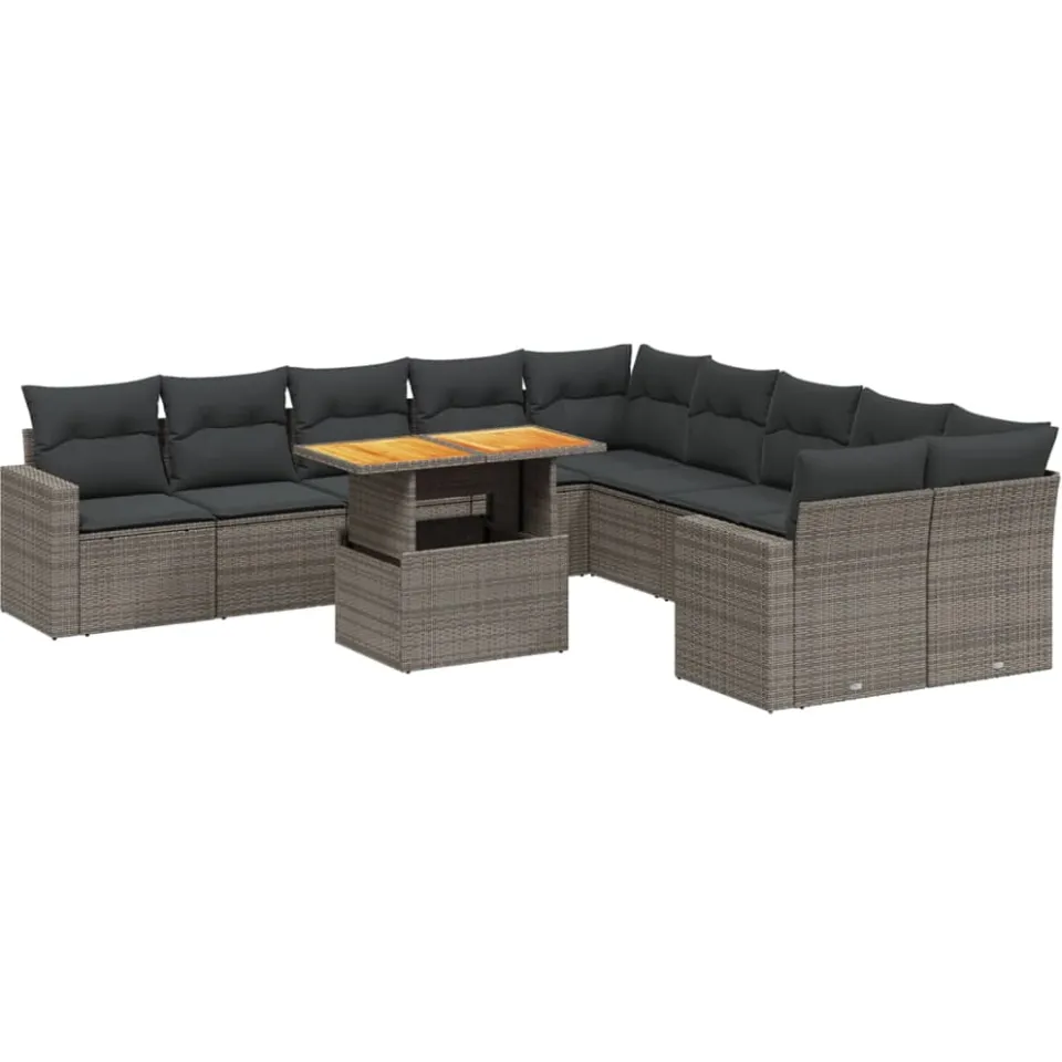 vidaXL 11-delige Loungeset met kussens poly rattan grijs