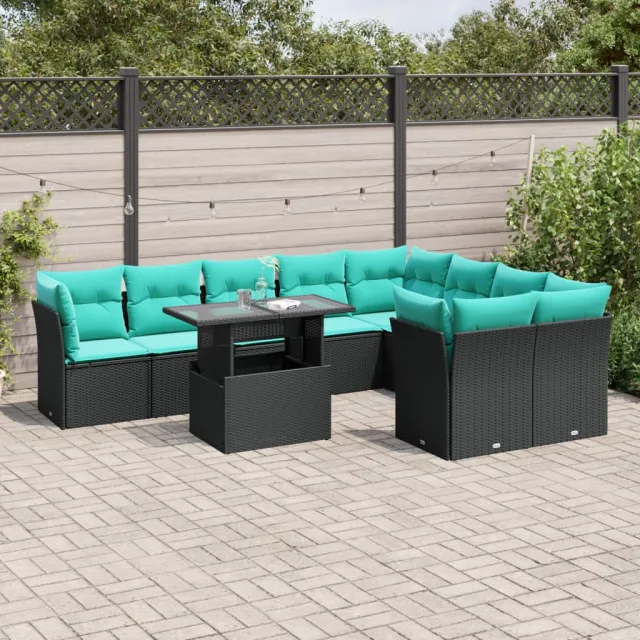 vidaXL 10-delige tuinbankset met kussens van zwart polyrotan, foto 2