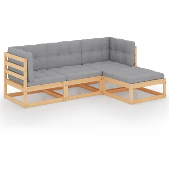 vidaXL 4-delige - Loungeset - met - kussens - massief - grenenhout Naturel