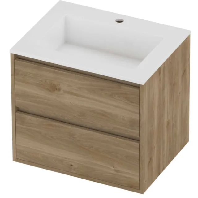 Proline Aristo Badmeubelset Polystone Elegant 1 Kraangat Greeploos 60x46x54 cm Glans Wit Cider Oak Eiken