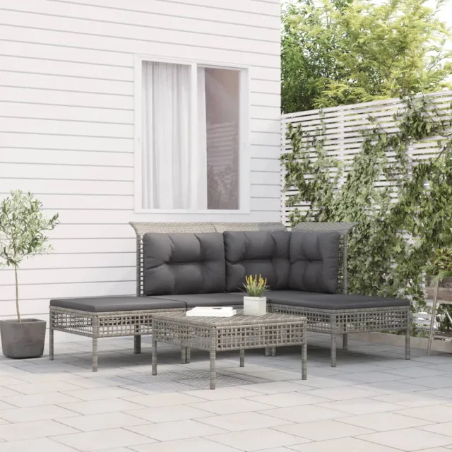vidaXL 5-delige Loungeset met kussens poly rattan grijs, foto 2