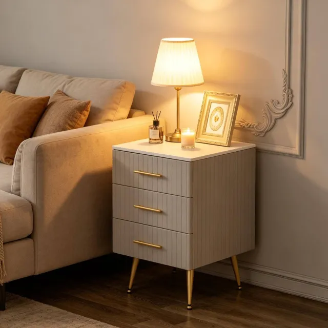 COVREO Bijzettafel 41 x 40,5 x 60 cm grijs, MDF en metaal, 3 lades