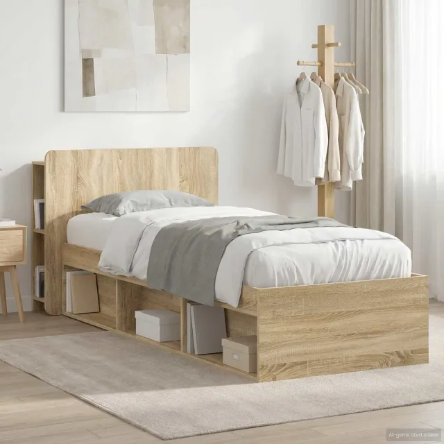 vidaXL Bedframe met opslag Sonoma Eiken 75 x 190 cm Bewerkt hout Bruin