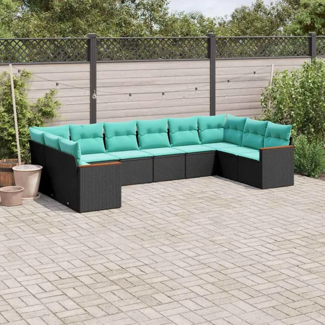 vidaXL 10-delige tuinbankset met kussens van zwart polyrotan, foto 2