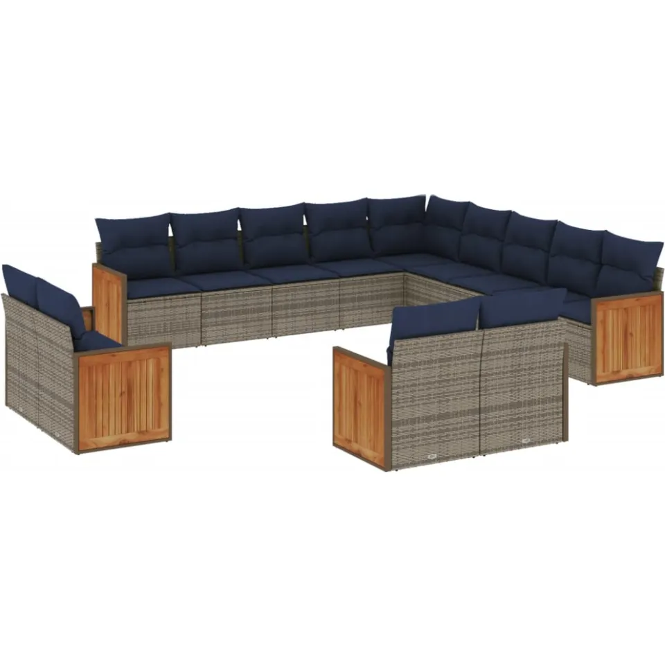 vidaXL 13-delige tuinbankset met kussens, grijs polyrotan, foto 3