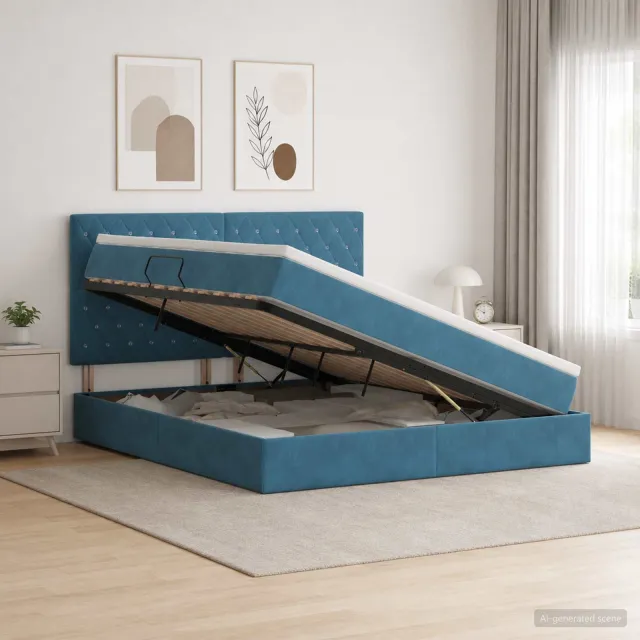 vidaXL Opslag bed met matras Donkerblauw 160 x 200 cm Fluweel