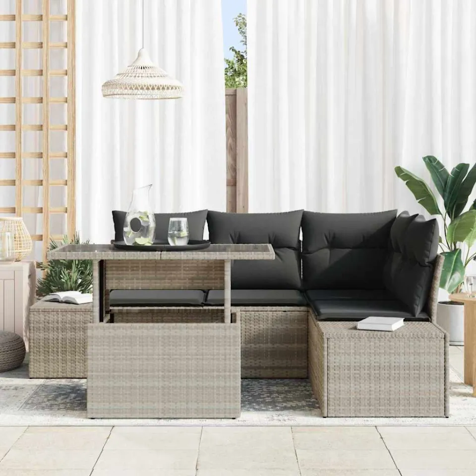 vidaXL Tuin Sofa Set 5 st Lichtgrijs poly rattan, foto 3