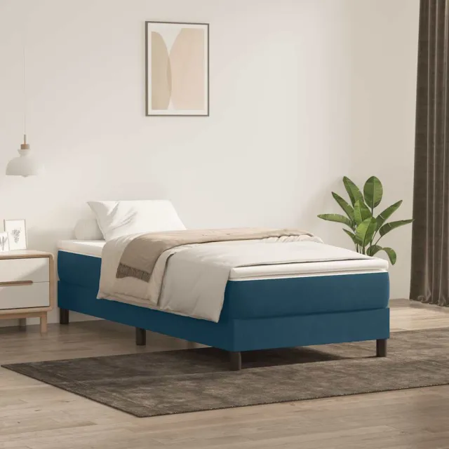 vidaXL Boxspring met matras fluweel donkerblauw 80x220 cm blauw