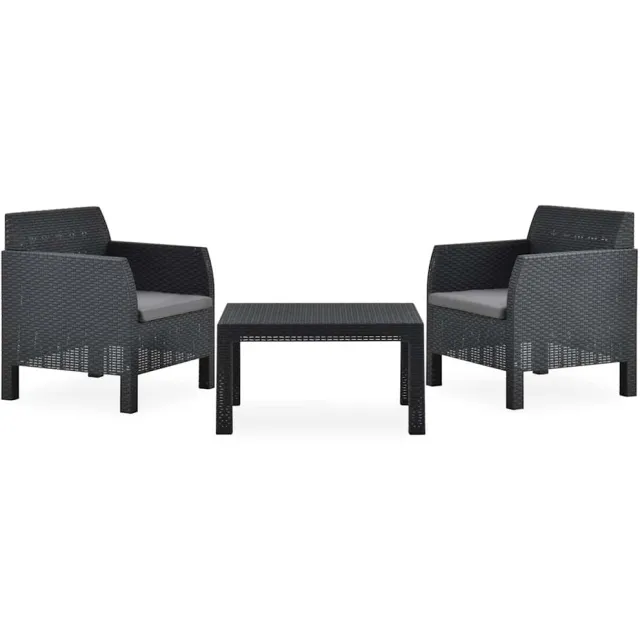 vidaXL 3-delige Loungeset met kussens PP rattan antracietkleurig Anthraciet