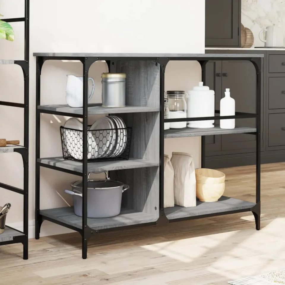 vidaXL Keukentrolley 100x45x89,5 cm bewerkt hout grijs sonoma eiken, foto 3