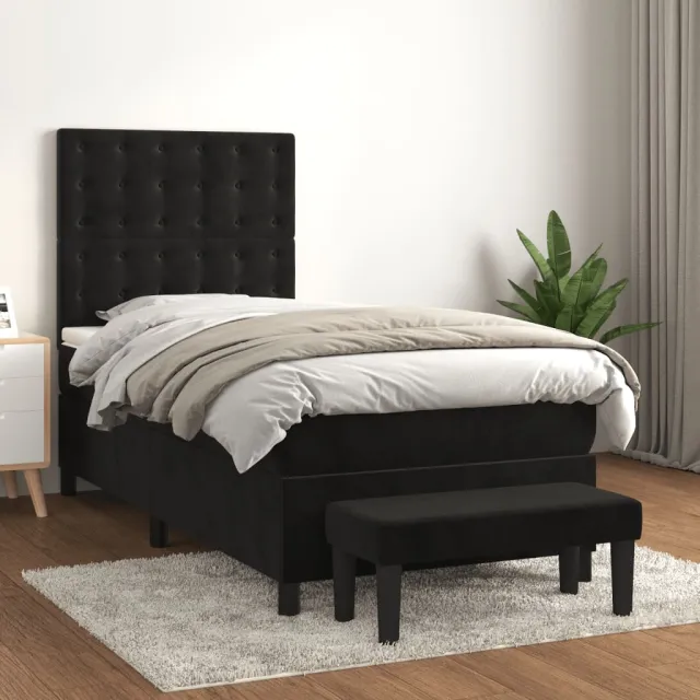 vidaXL Boxspring met matras fluweel zwart 100x200 cm