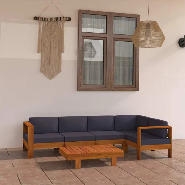 vidaXL 6-delige Loungeset met donkergrijze kussens acaciahout grijs, foto 2
