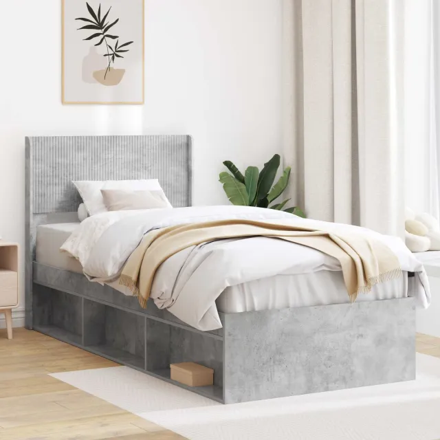 vidaXL Bedframe met opbergruimte en hoofdbord Betongrijs 100 x 200 cm