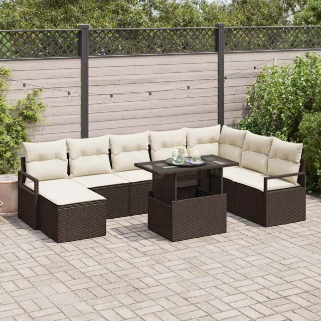 vidaXL Tuin Sofa Set 9 st Bruin en Crème poly rattan, foto 2