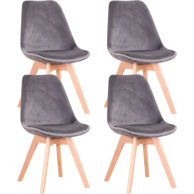 Bolt Edge Velvet Eetkamerstoelen - Grijs - Set van 4 - Kuipstoelen - Keuken- en Woonkamerstoelen - Zithoogte 43cm