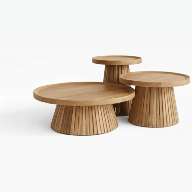 Belito Daan Koffietafelset - Naturel Teak - 3 - delig Bruin