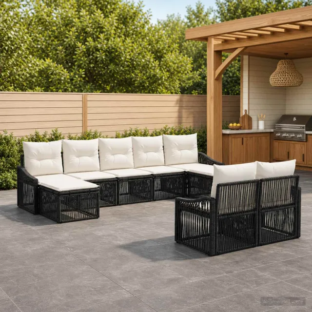 vidaXL Tuinbankenset 9 st 9-zits Zwart poly rattan, foto 2