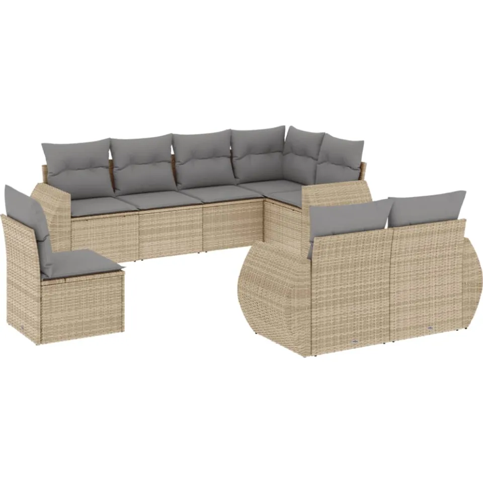 vidaXL 8-delige Loungeset met kussens poly rattan beige, foto 3