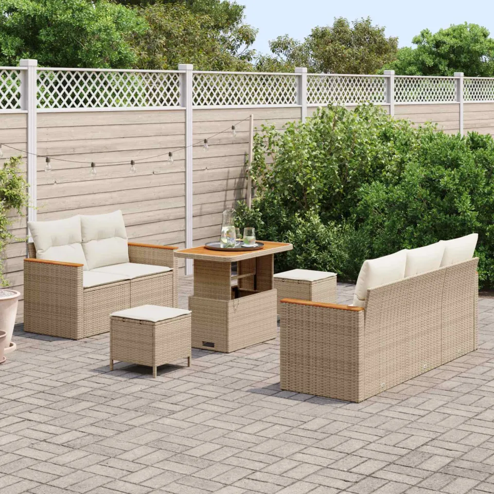 vidaXL Tuinbankenset 8 st Beige poly rattan, foto 3
