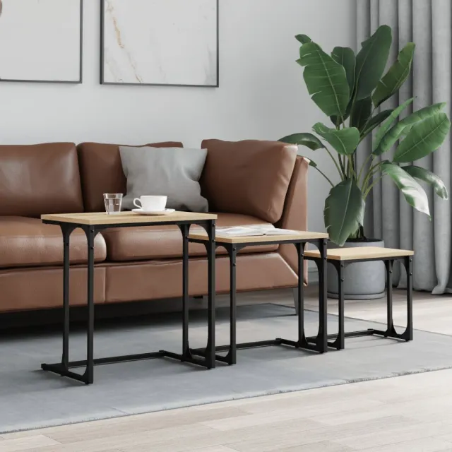 vidaXL 3-delige Tafeltjesset bewerkt hout sonoma eikenkleurig, foto 2