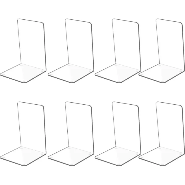 BOOKSTENDS 4 Pairs Clear Acrylic Bookends for Shelves, Transparent Bookends, Heavy Duty Book Ends and Desktop Organiser, Plexiglass Bookends Book Stopper Acryl, 4 Paar
