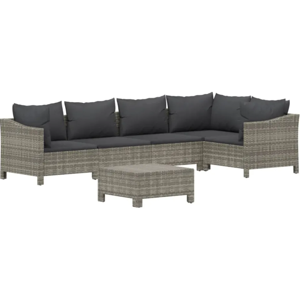 vidaXL 6-delige Loungeset met kussens poly rattan grijs