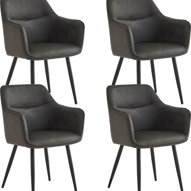 Colenis City Eetkamerstoel - Set Van 4 - Antraciet - Microfiber - Microvezel - Industrieel - Stoel - Design - Armleuningen