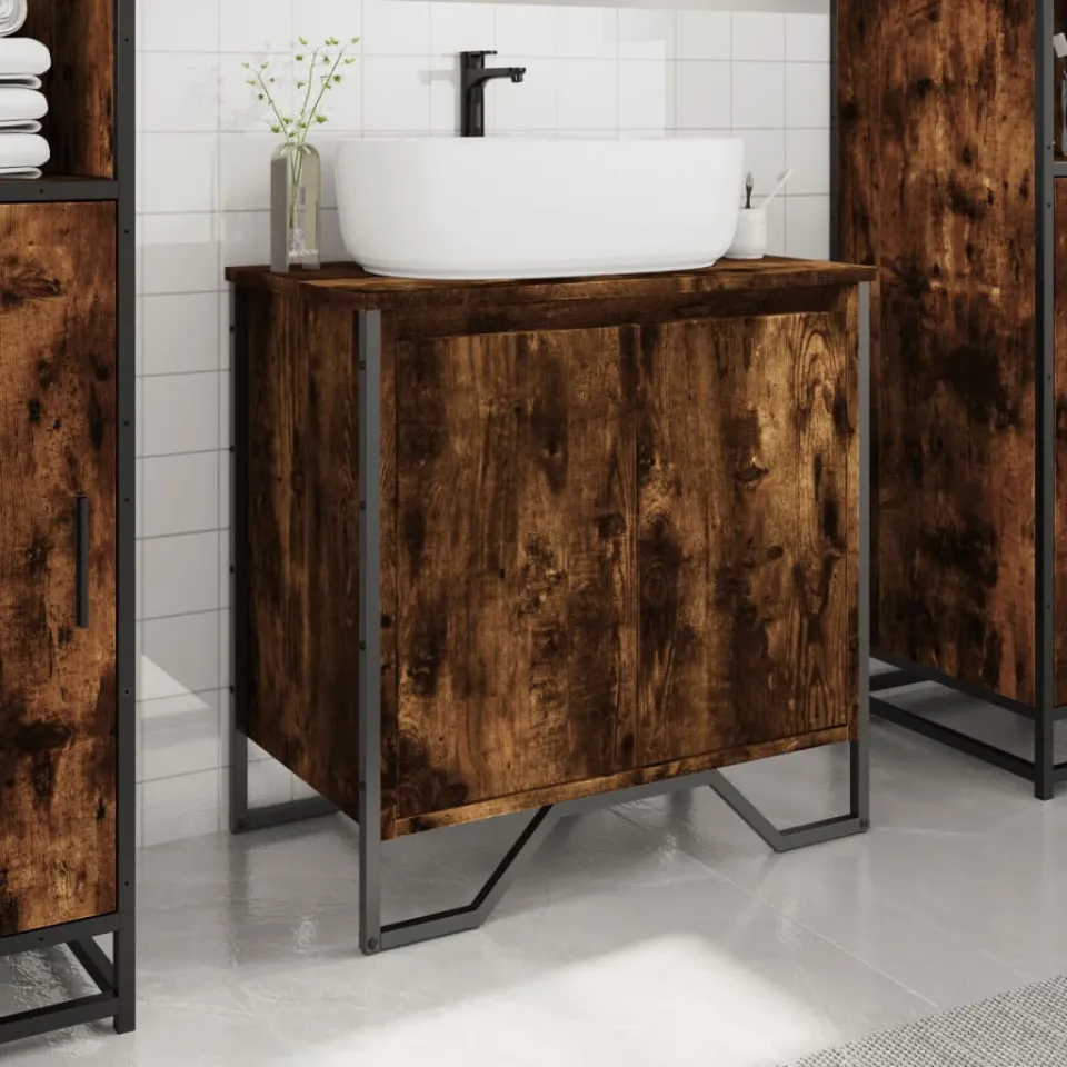 vidaXL Wastafelkast 60x35x60 cm bewerkt hout gerookt eikenkleurig, foto 2